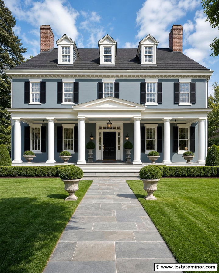 Dusty Blue House With Coffered Porch Ceiling - 30 Dusty Blue House Design With Porch Ceiling Ideas