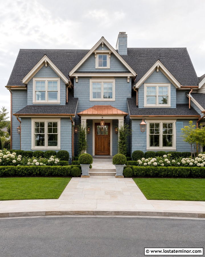 Dusty Blue House With Copper And Shingles - 30 Dusty Blue House Design With Shingles Ideas