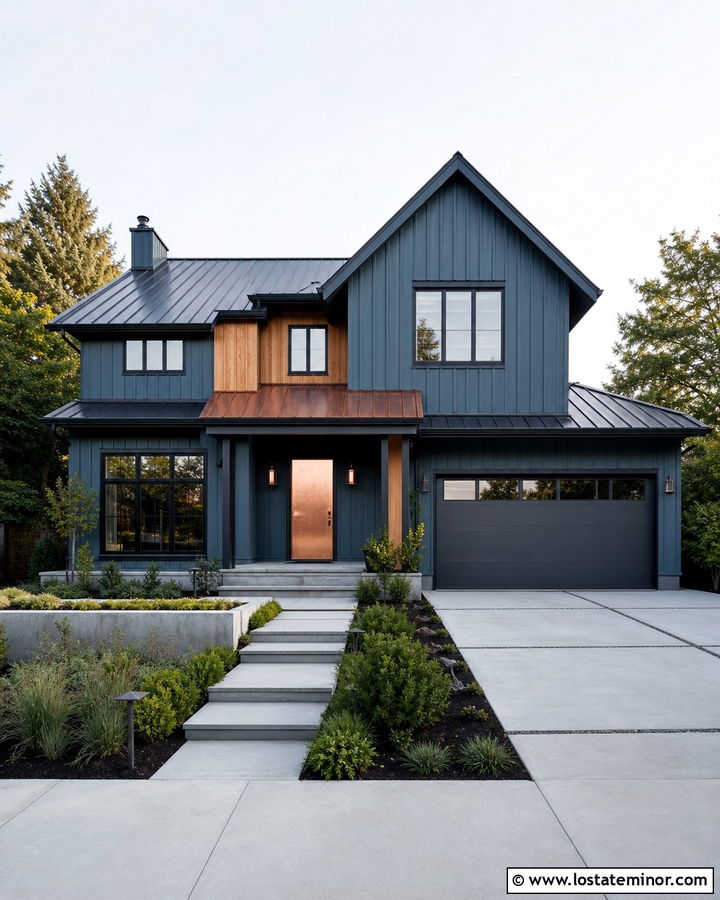 Dusty Blue House With Copper Front Door - 30 Dusty Blue House Design With Front Door Ideas