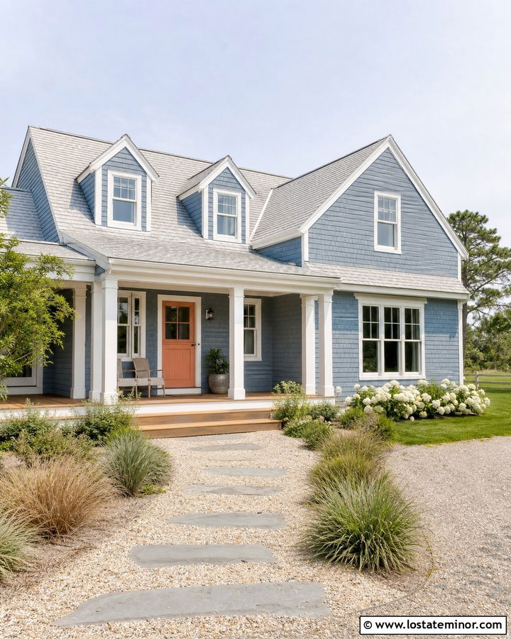 Dusty Blue House With Coral Dutch Door - 30 Dusty Blue House Design With Dutch Door Ideas