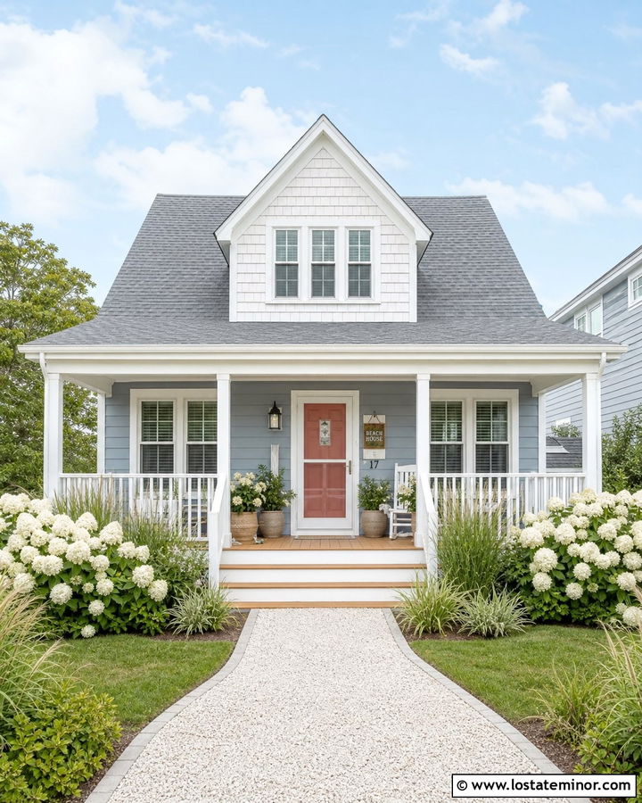 Dusty Blue House With Coral Front Door And Storm Door - 30 Dusty Blue House Design With Storm Door Ideas