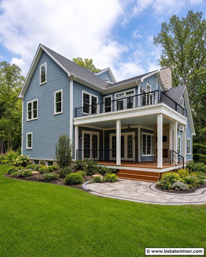 Dusty Blue House With Covered Back Deck - 30 Dusty Blue House Design With Deck Ideas