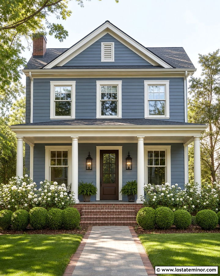 Dusty Blue House With Cream Porch Ceiling - 30 Dusty Blue House Design With Porch Ceiling Ideas