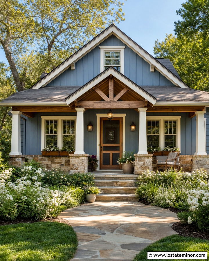Dusty Blue House With Cream Trim And Wood Screen Door - 30 Dusty Blue House Design With Screen Door Ideas