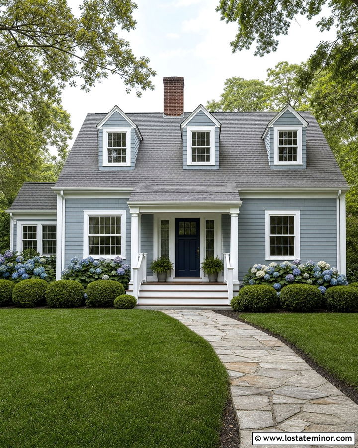 Dusty Blue House With Crisp White Trim - 30 Dusty Blue House Design With Trim Ideas