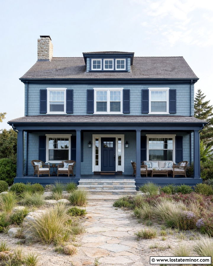 Dusty Blue House With Dark Blue Trim - 30 Dusty Blue House Design With Trim Ideas