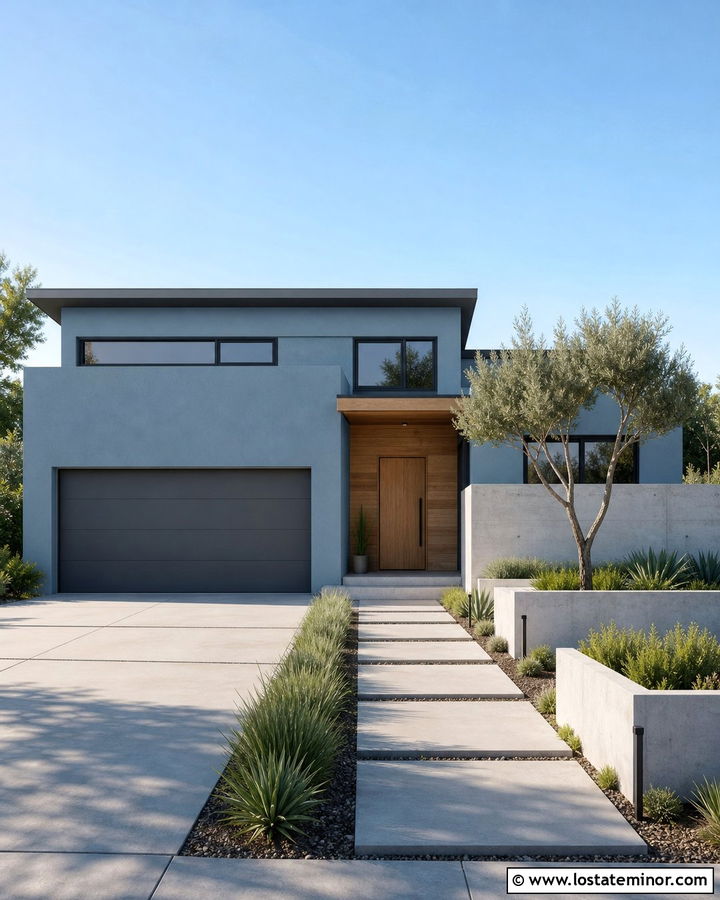 Dusty Blue House With Dark Gray Flat Roof - 30 Dusty Blue House Design With Roof Ideas