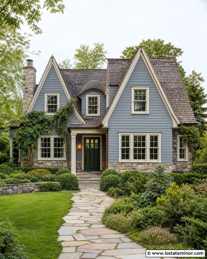Dusty Blue House With Dark Green Front Door - 30 Dusty Blue House Design With Front Door Ideas