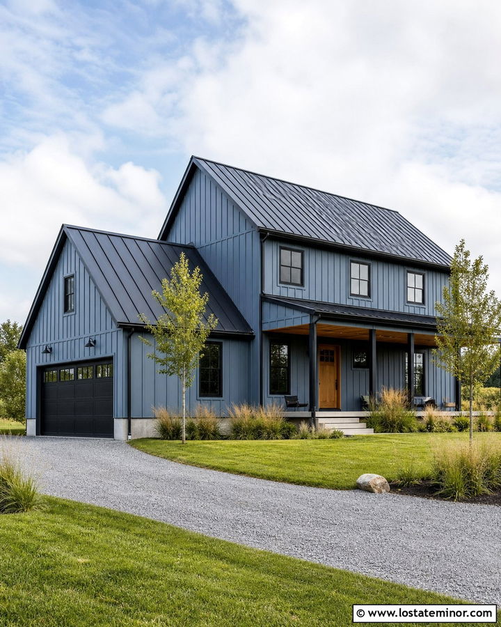 Dusty Blue House With Dark Trim And Metal Roof - 30 Dusty Blue House Design With Trim Ideas