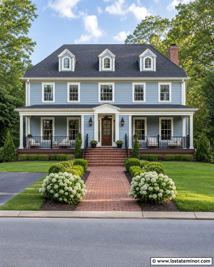 Dusty Blue House With Dark Walnut Deck - 30 Dusty Blue House Design With Deck Ideas