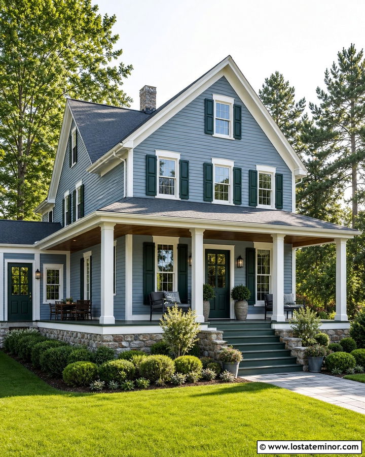 Dusty Blue House With Deep Green Trim - 30 Dusty Blue House Design With Trim Ideas