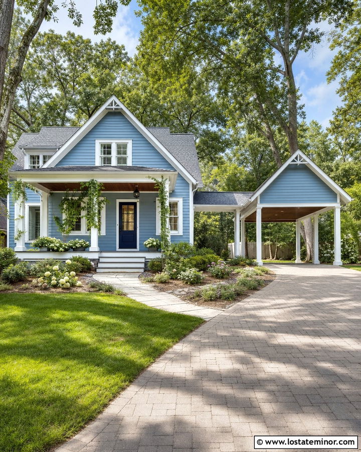 Dusty Blue House With Detached Carport And Breezeway - 30 Dusty Blue House Design With Carport Ideas
