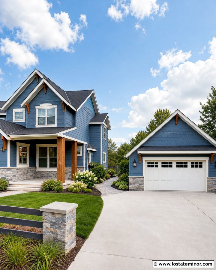 Dusty Blue House With Detached Garage - 30 Dusty Blue House Design With Garage Door Ideas