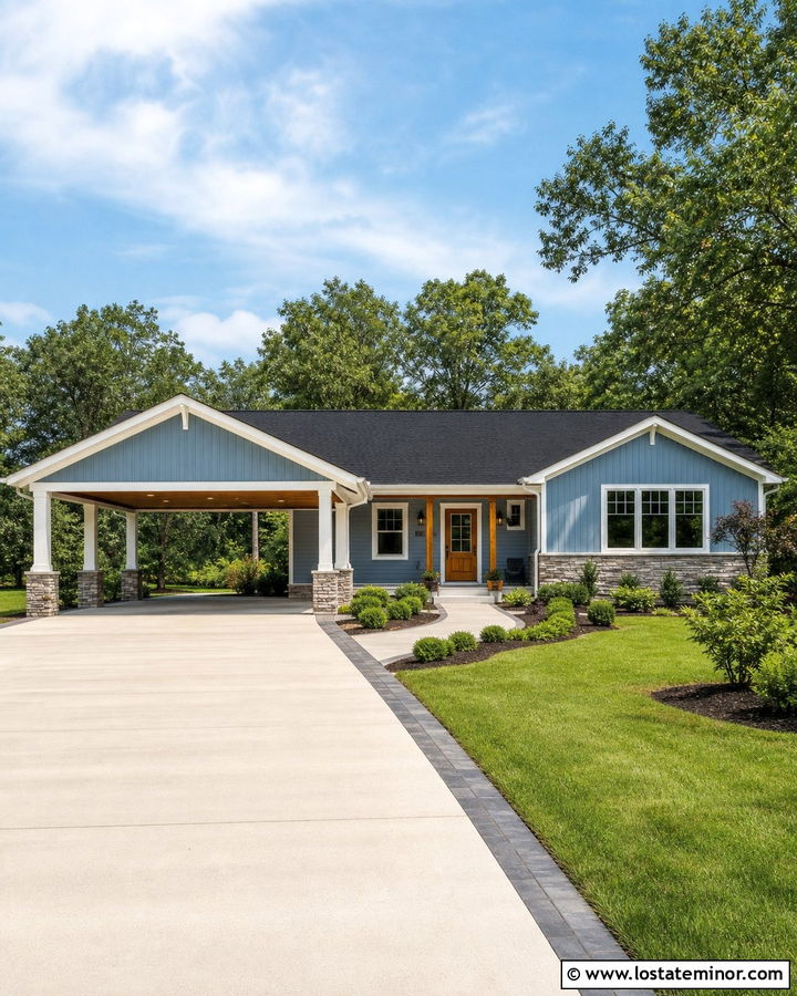 Dusty Blue House With Double Carport - 30 Dusty Blue House Design With Carport Ideas