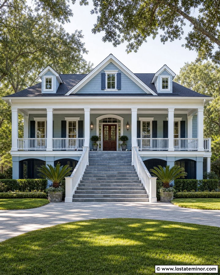 Dusty Blue House With Double Front Steps - 30 Dusty Blue House Design With Steps Ideas