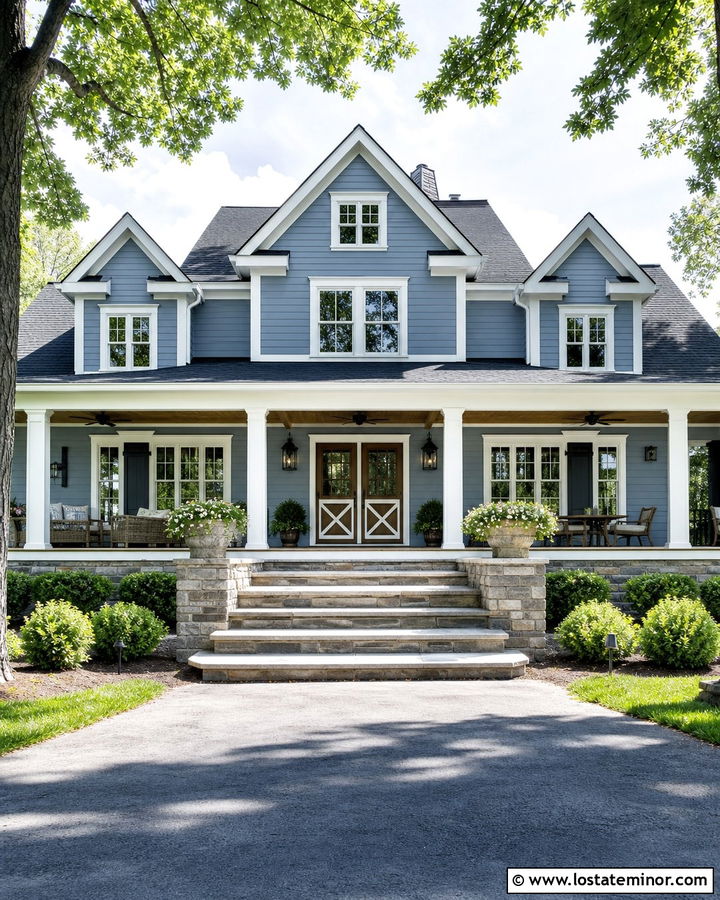 Dusty Blue House With Double Screen Doors - 30 Dusty Blue House Design With Screen Door Ideas