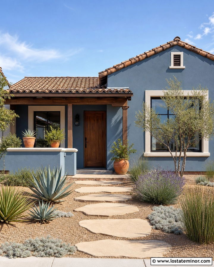 Dusty Blue House With Drought Tolerant Landscaping - 30 Dusty Blue House Design With Landscaping Ideas
