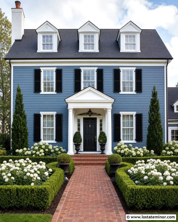 Dusty Blue House With Formal Landscaping - 30 Dusty Blue House Design With Landscaping Ideas