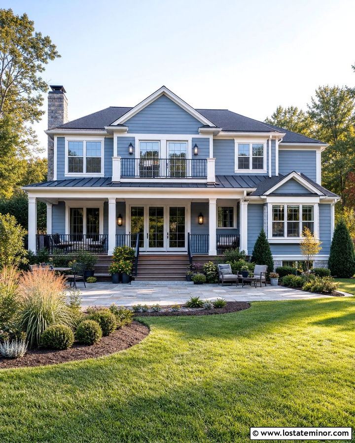 Dusty Blue House With Four Season Backyard - 30 Dusty Blue House Design With Backyard Ideas