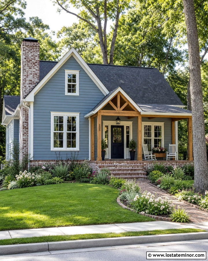 Dusty Blue House With German Schmear Chimney - 30 Dusty Blue House Design With Chimney Ideas