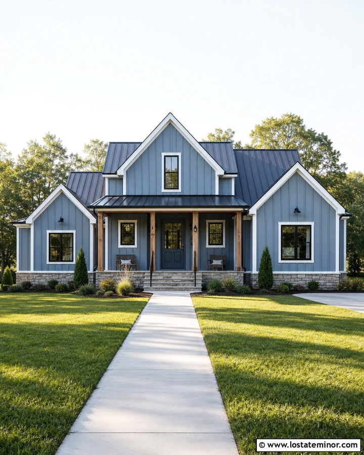 Dusty Blue House With Gray Blue Front Door - 30 Dusty Blue House Design With Front Door Ideas