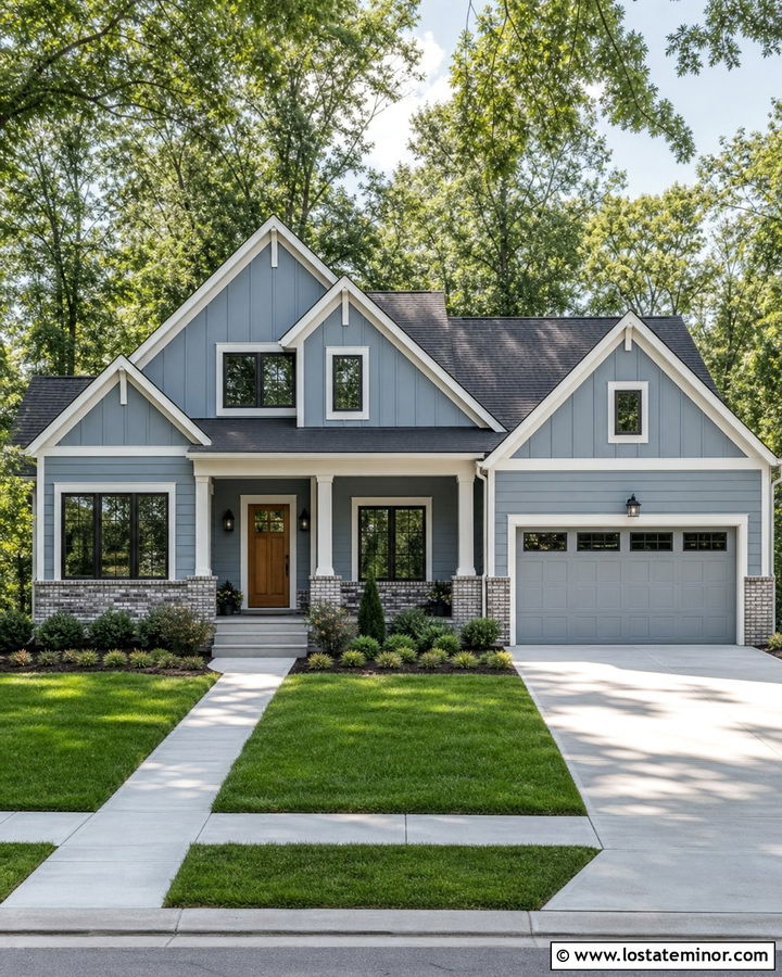 Dusty Blue House With Gray Brick - 30 Dusty Blue House Design With Brick Accents Ideas