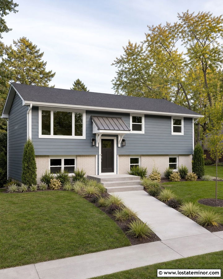 Dusty Blue House With Gray Metal Awning - 30 Dusty Blue House Design With Awning Ideas