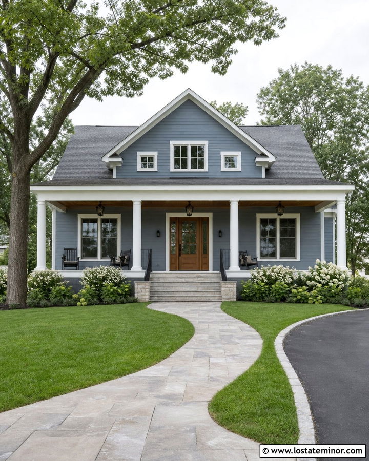 Dusty Blue House With Gray Roof And Porch - 30 Dusty Blue House Design With Front Porch Ideas