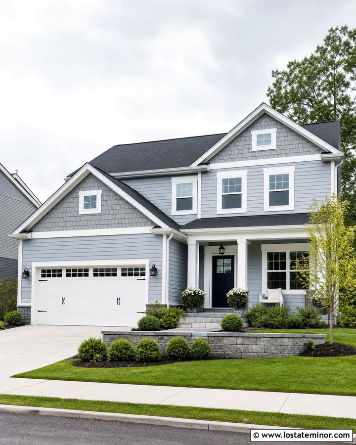 Dusty Blue House With Gray Shingle Accents - 30 Dusty Blue House Design With Shingles Ideas