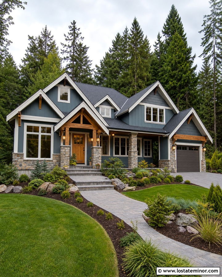 Dusty Blue House With Gray Stone Exterior - 30 Dusty Blue House Design With Dutch Door Ideas