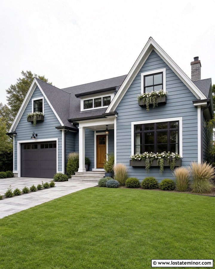 Dusty Blue House With Gray Window Boxes - 30 Dusty Blue House Design With Window Boxes Ideas