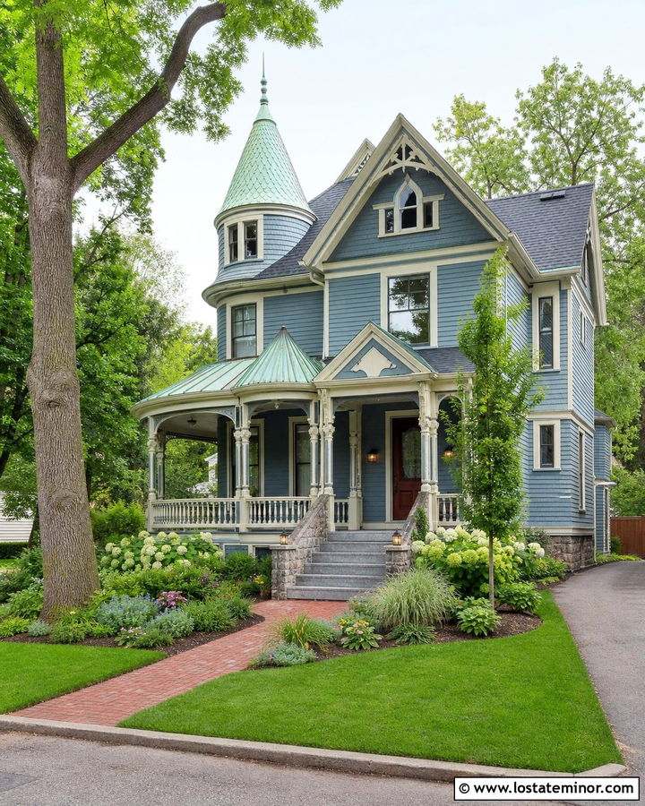 Dusty Blue House With Green Copper Roof - 30 Dusty Blue House Design With Roof Ideas