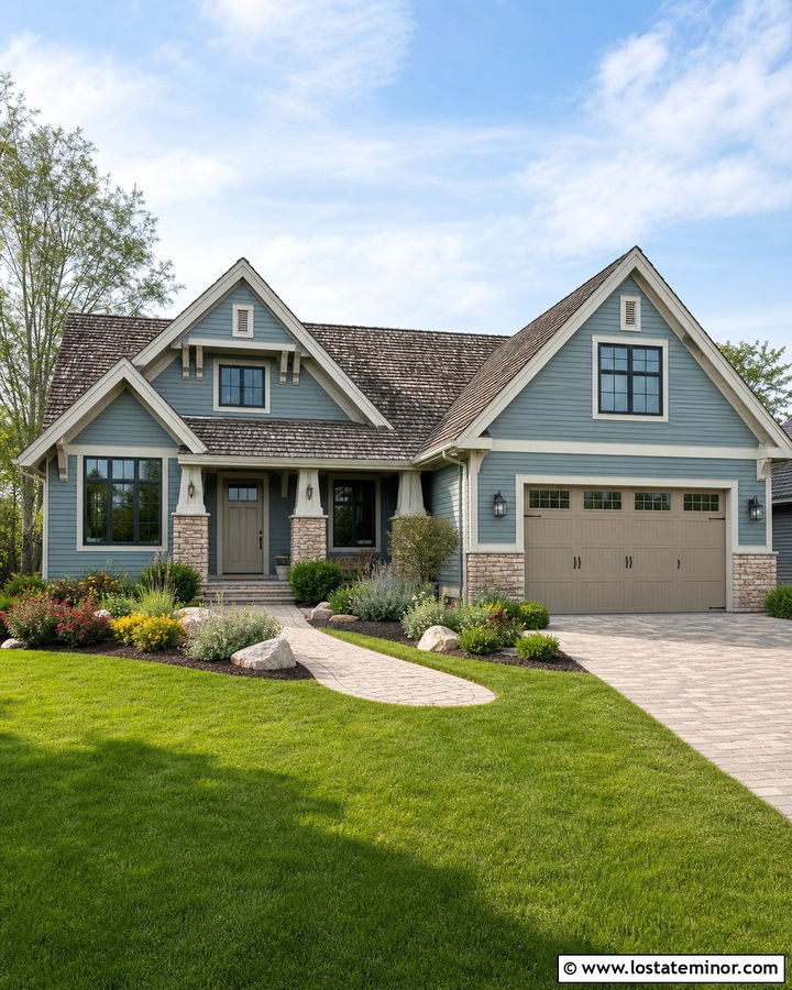 Dusty Blue House With Greige Front Door - 30 Dusty Blue House Design With Front Door Ideas