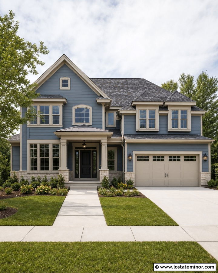 Dusty Blue House With Greige Trim - 30 Dusty Blue House Design With Trim Ideas