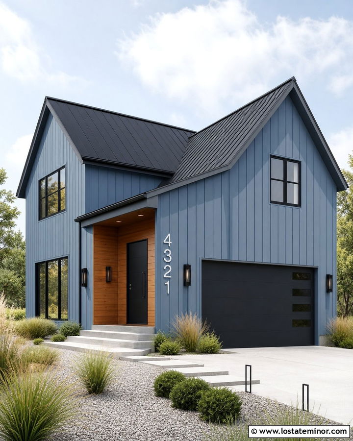 Dusty Blue House With Large Modern House Numbers - 30 Dusty Blue House Design With House Numbers Ideas