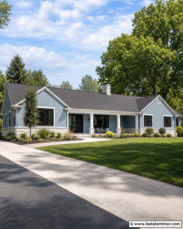 Dusty Blue House With Light Blue Porch Ceiling - 30 Dusty Blue House Design With Porch Ceiling Ideas