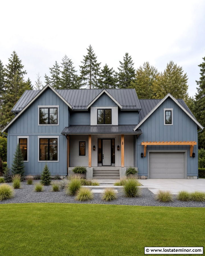 Dusty Blue House With Light Gray Front Door - 30 Dusty Blue House Design With Front Door Ideas
