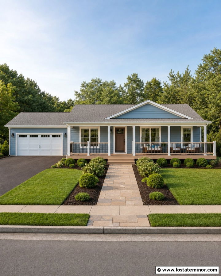 Dusty Blue House With Light Oak Deck - 30 Dusty Blue House Design With Deck Ideas