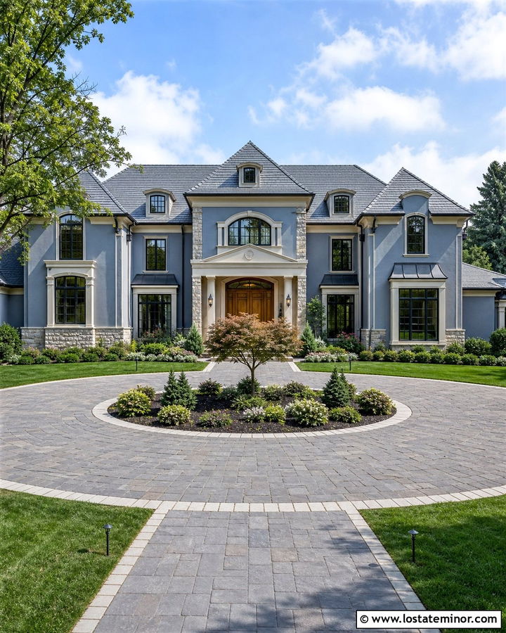 Dusty Blue House With Luxury Circular Driveway - 30 Dusty Blue House Design With Driveway Ideas