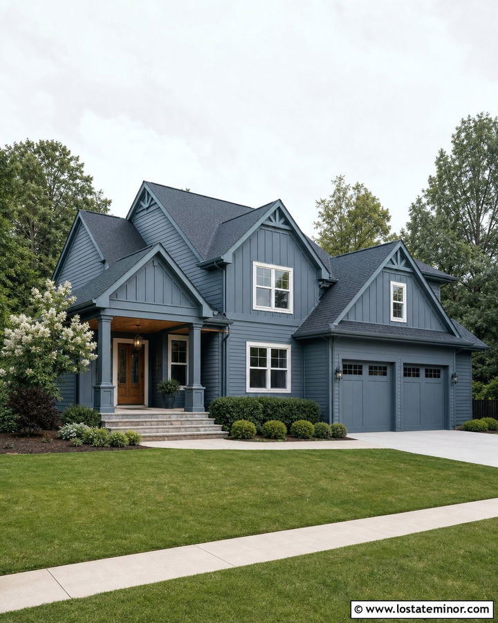 Dusty Blue House With Matching Blue Gables - 30 Dusty Blue House Design With Gables Ideas