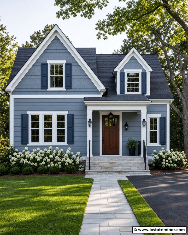 Dusty Blue House With Matching Blue Shutters - 30 Dusty Blue House Design With Shutters Ideas