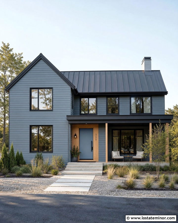 Dusty Blue House With Matching Dusty Blue Front Door - 30 Dusty Blue House Design With Front Door Ideas