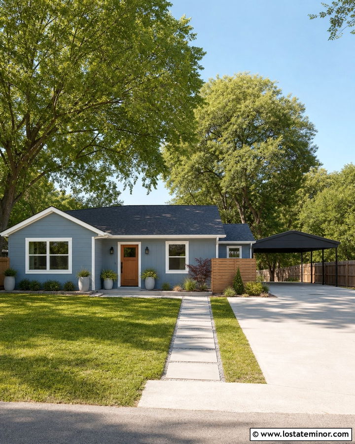 Dusty Blue House With Metal Kit Carport - 30 Dusty Blue House Design With Carport Ideas