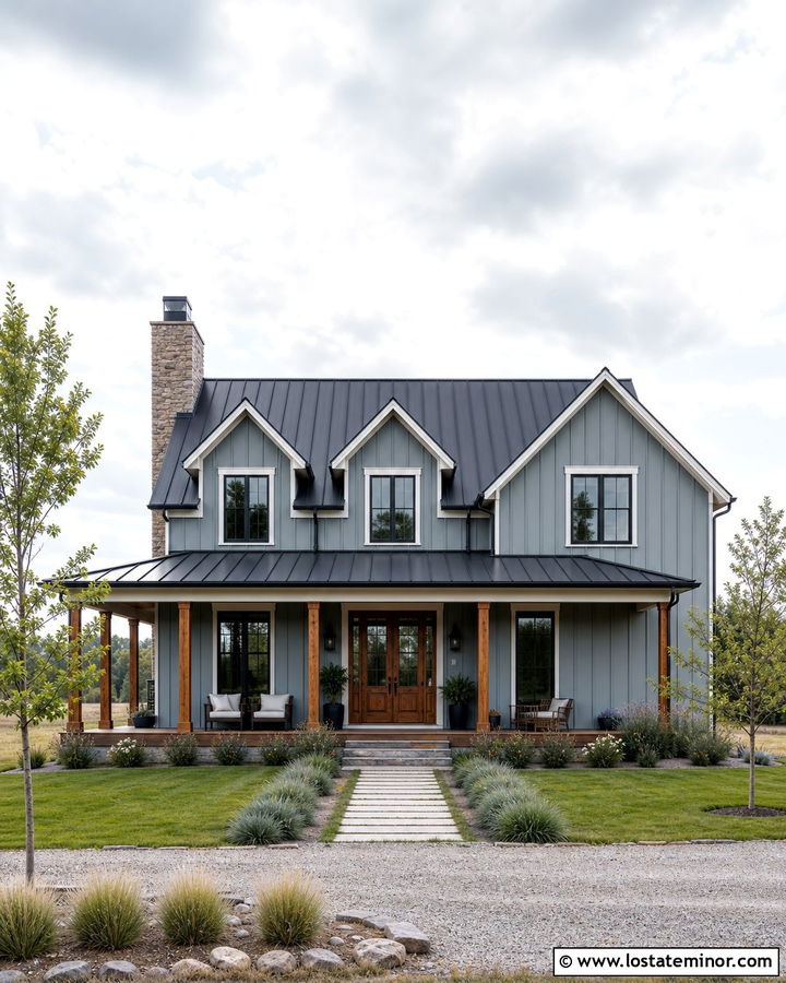 Dusty Blue House With Metal Roof Dormers - 30 Dusty Blue House Design With Dormers Ideas