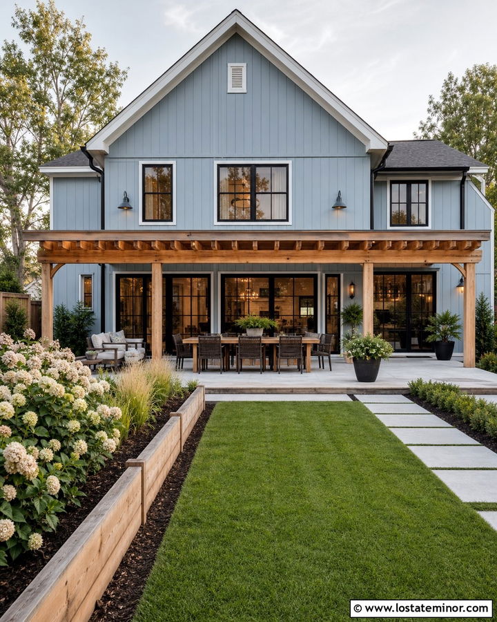 Dusty Blue House With Modern Farmhouse Backyard - 30 Dusty Blue House Design With Backyard Ideas