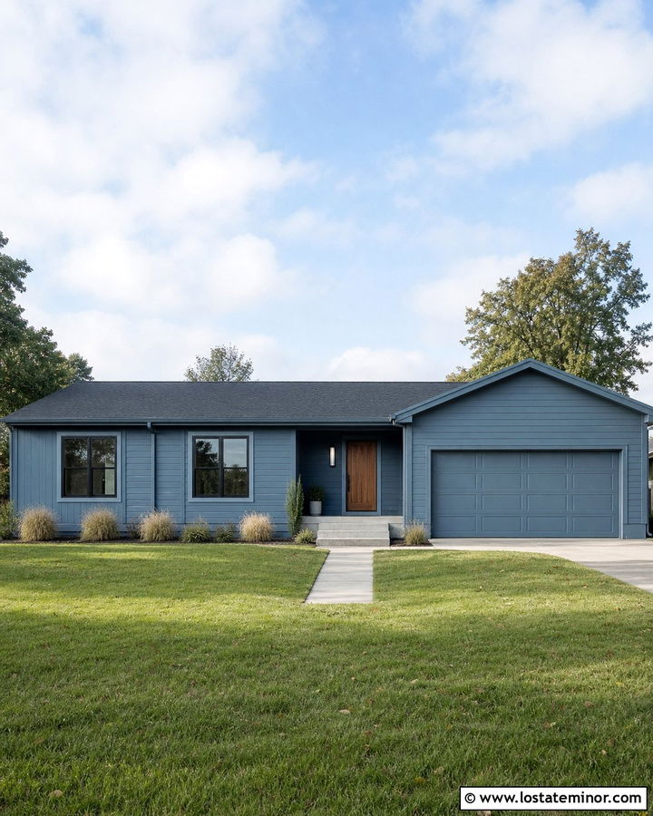 Dusty Blue House With Monochromatic Trim - 30 Dusty Blue House Design With Trim Ideas