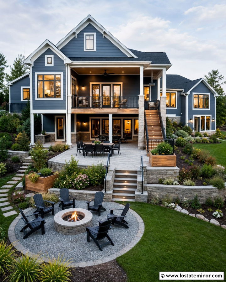 Dusty Blue House With Multi Level Backyard - 30 Dusty Blue House Design With Backyard Ideas