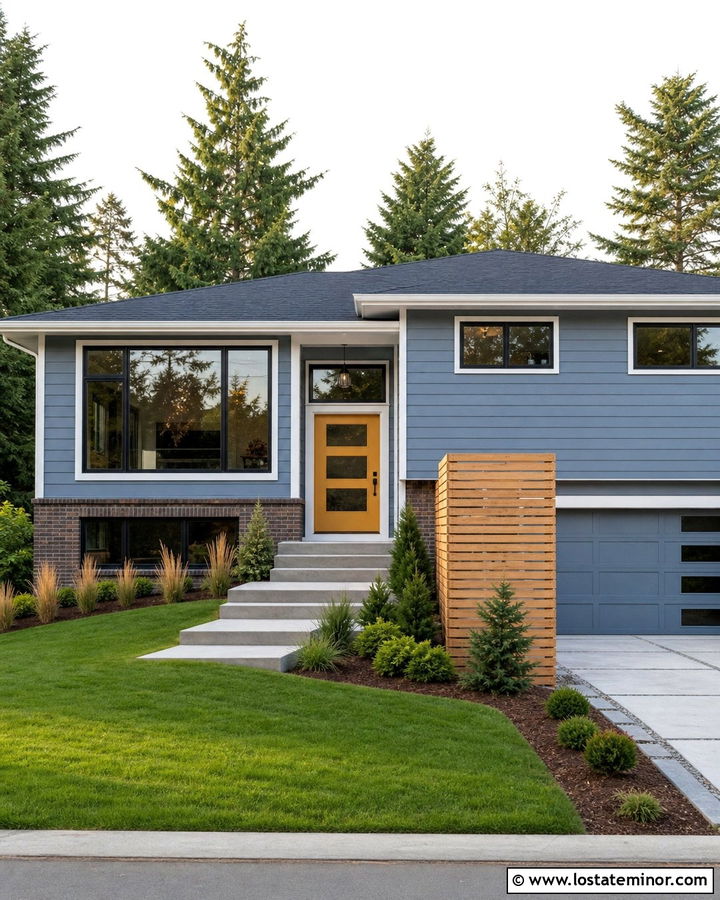 Dusty Blue House With Mustard Front Door - 30 Dusty Blue House Design With Front Door Ideas