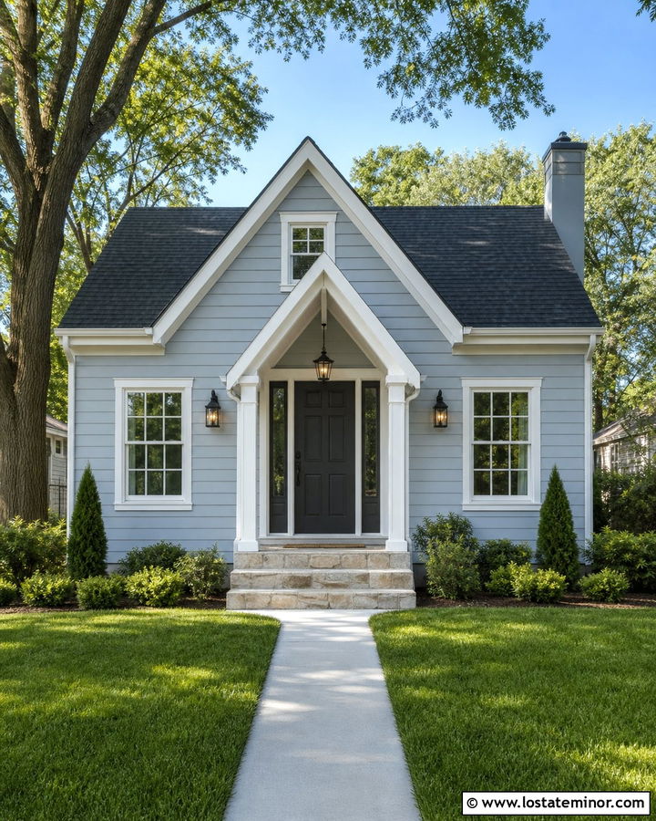 Dusty Blue House With Narrow Portico - 30 Dusty Blue House Design With Portico Ideas