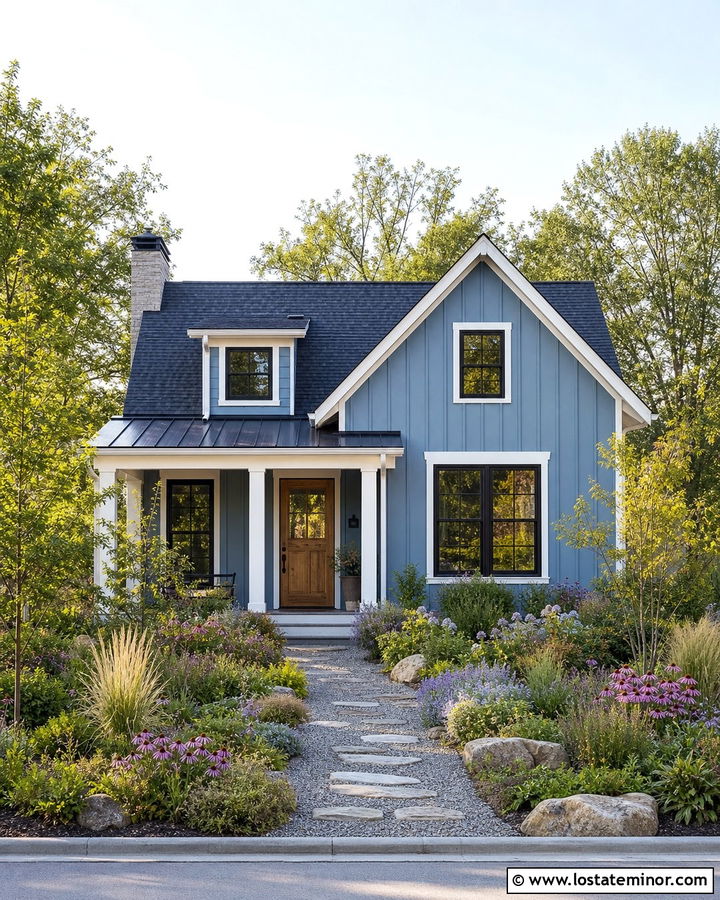 Dusty Blue House With Native Plants - 30 Dusty Blue House Design With Landscaping Ideas